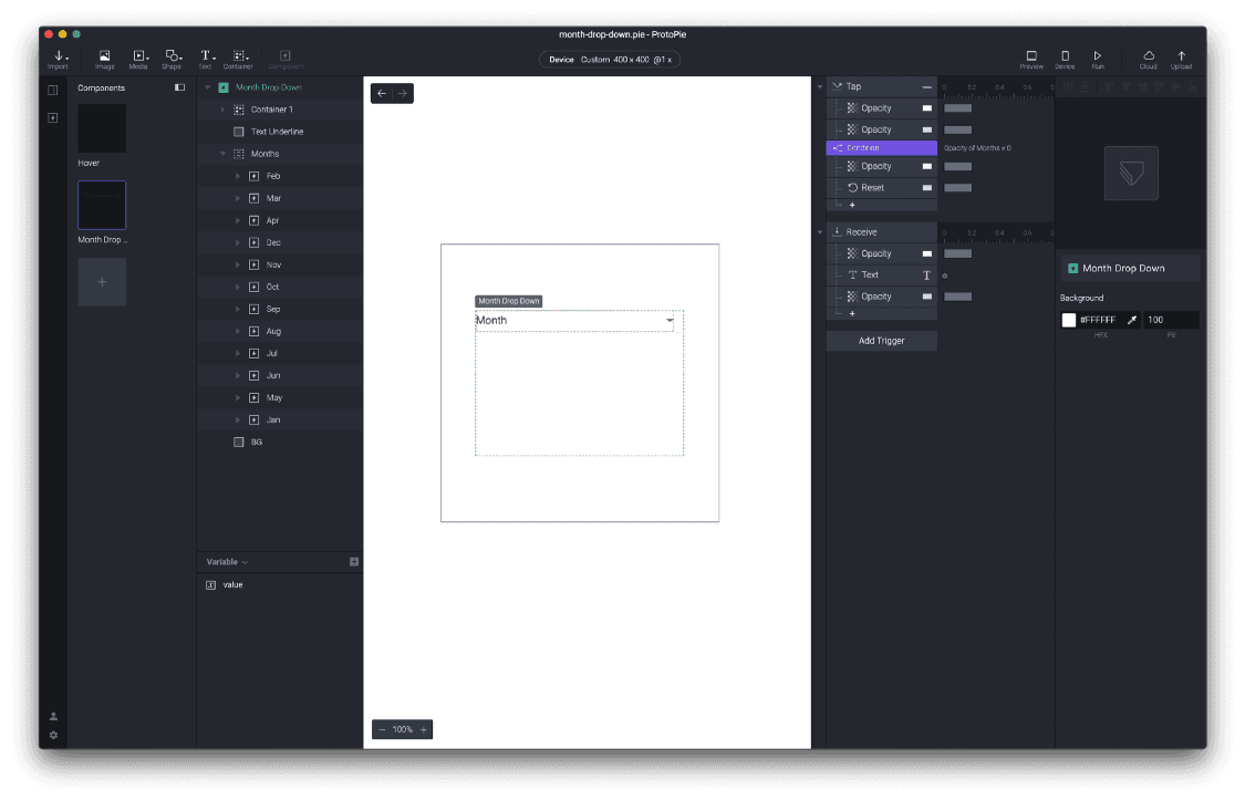 example of using components in protopie studio