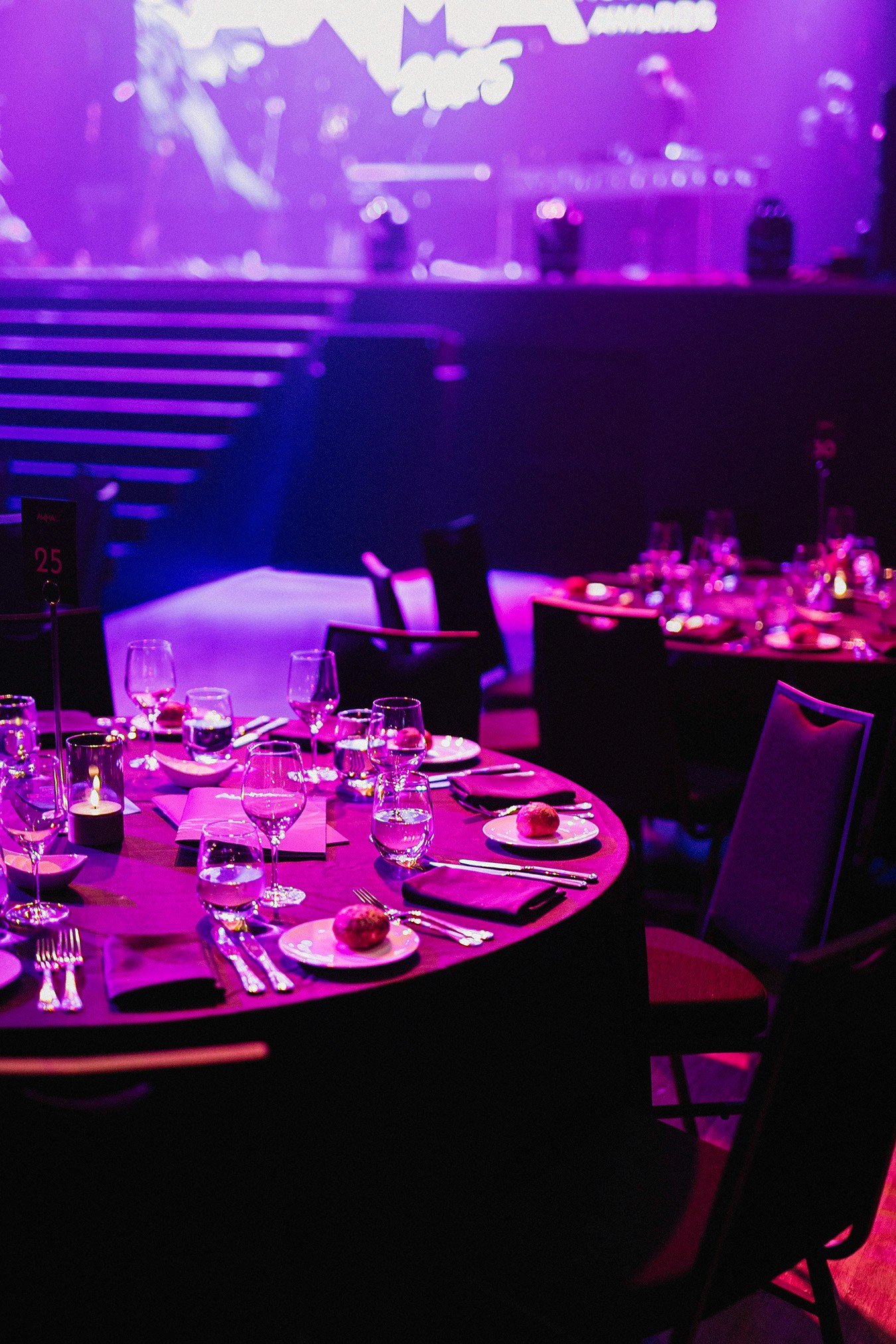 Award Night table settings at the Fortitude Music Hall
