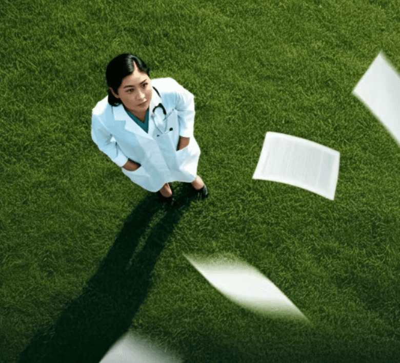 A silhouette of a person standing amidst vibrant swirling colors of teal and orange.