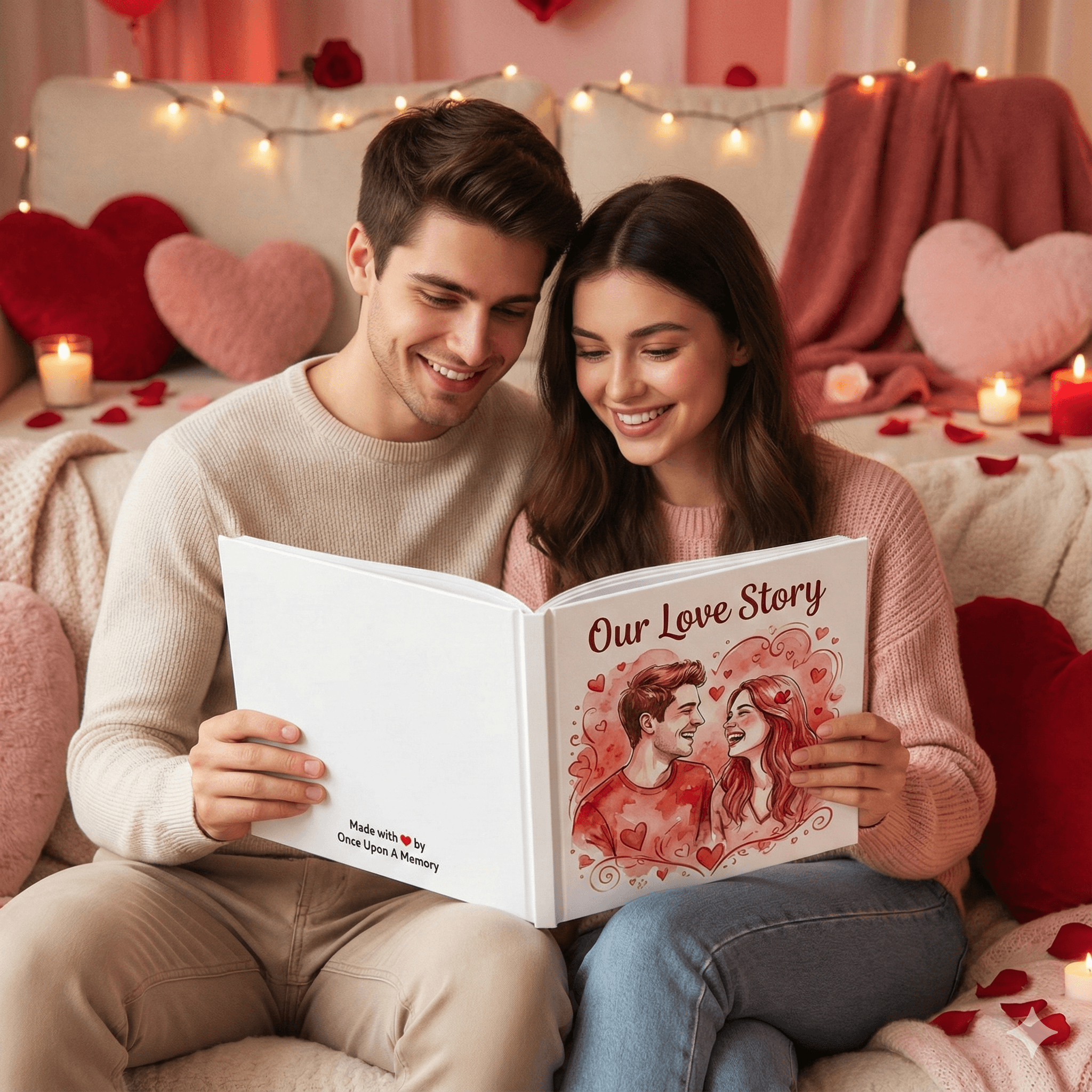 Smiling young woman with long hair standing against a dark green background, holding a finger to her chin.