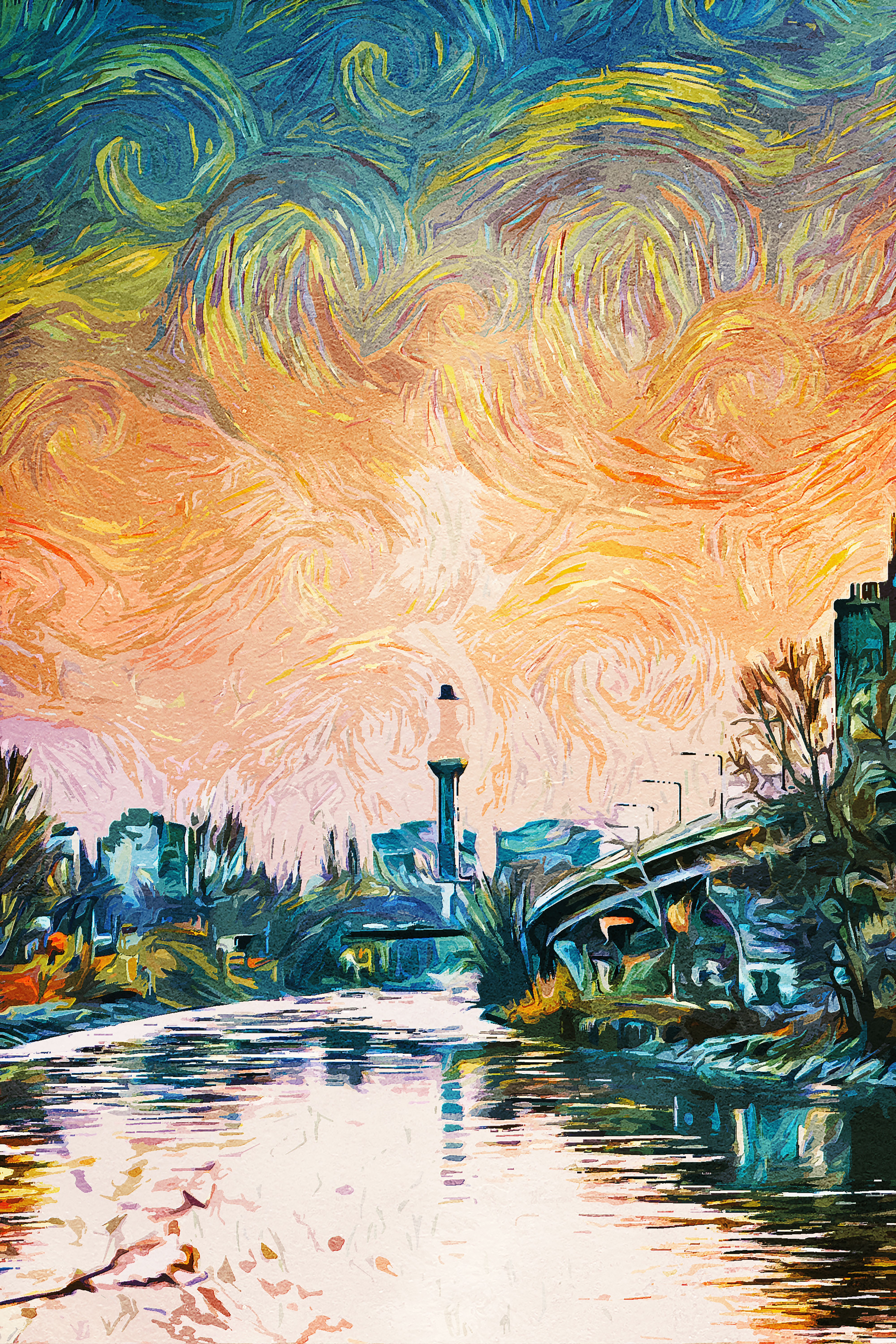 An oil painting inspired by Vienna, Austria, blending historic architecture with natural landscapes through rich textures and balanced composition.