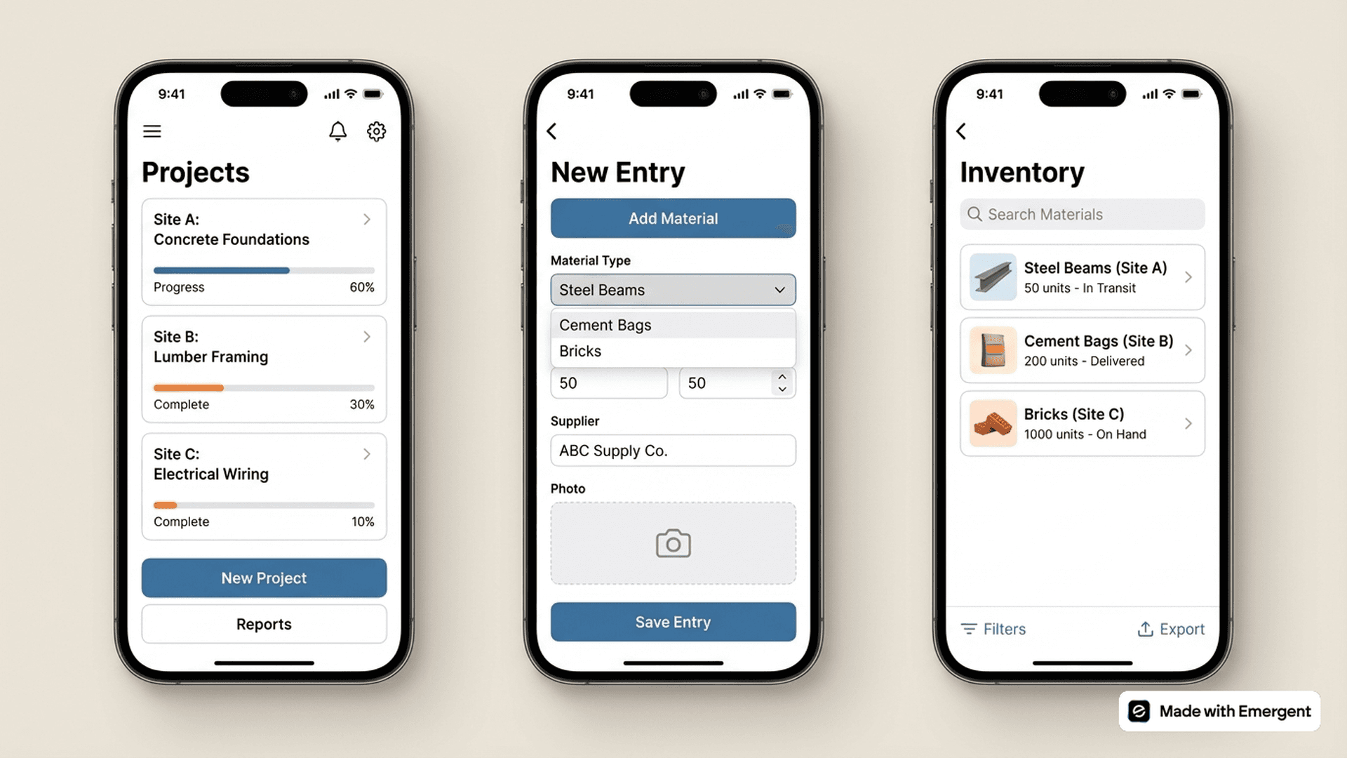 Construction Material Tracking App Made With Emergent
