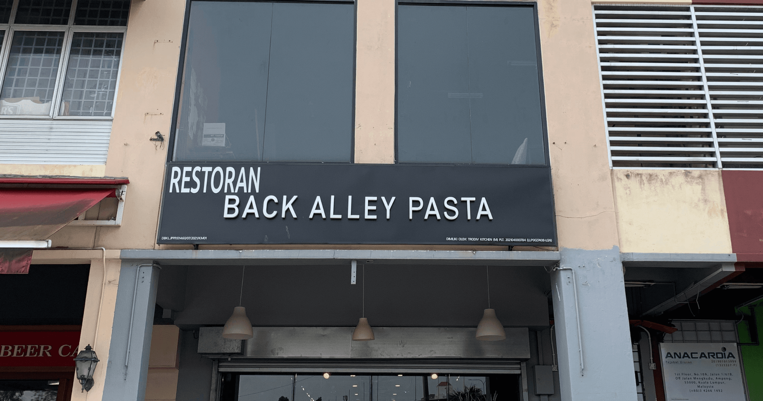 The exterior of Back Alley Pasta Bar