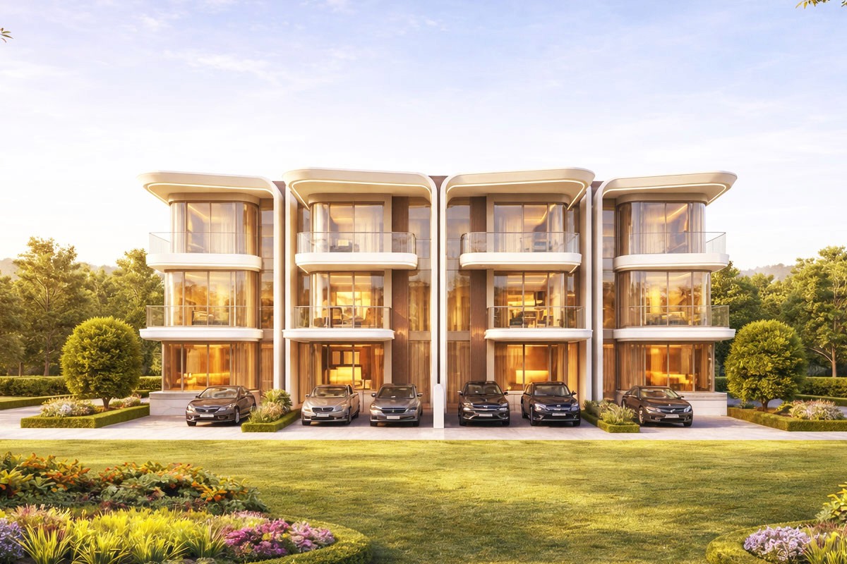 Luxury townhouse exterior view. Buy your dream home today through our elite real estate agency.