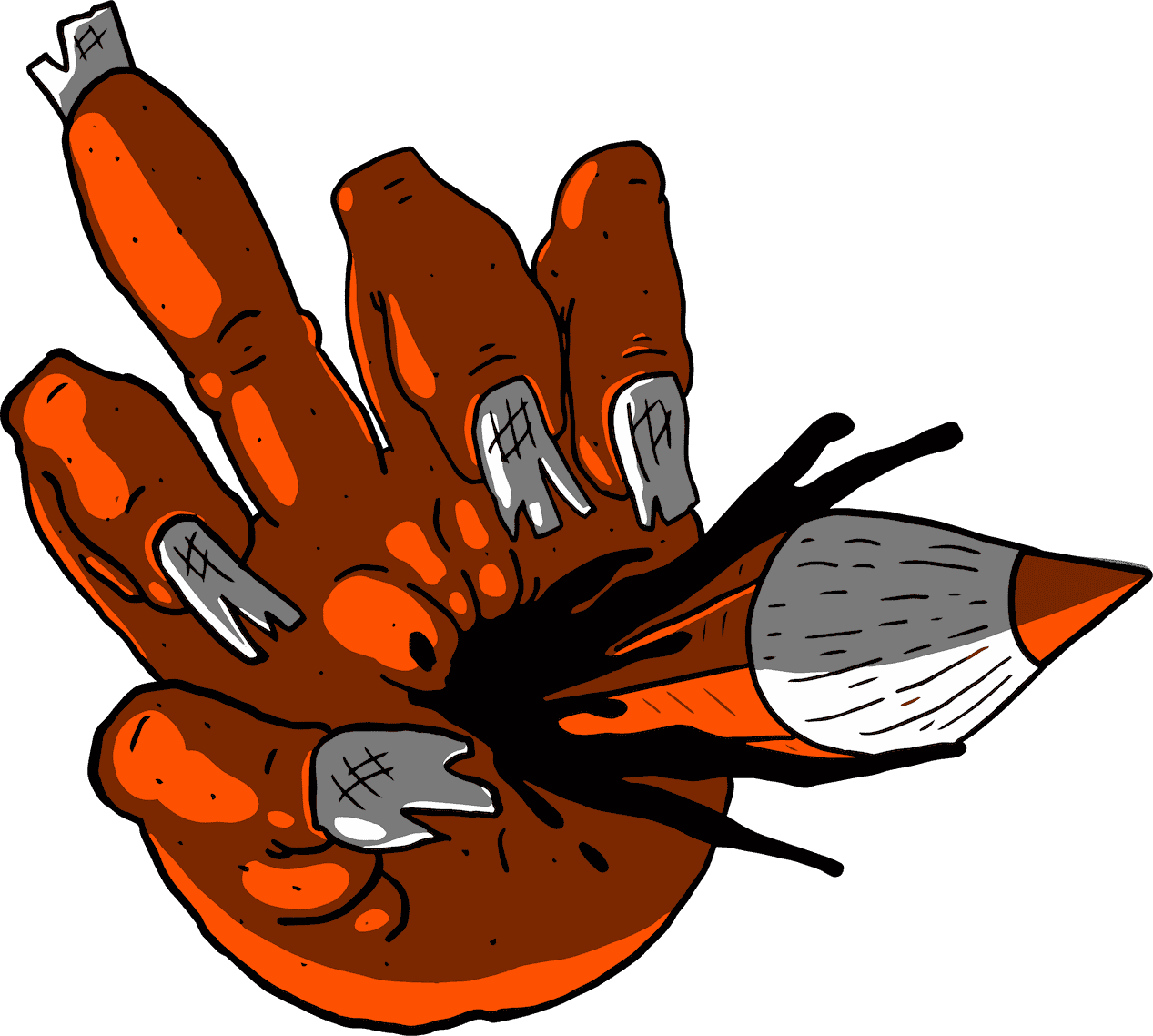 Pencil through hand, gritty illustration.
