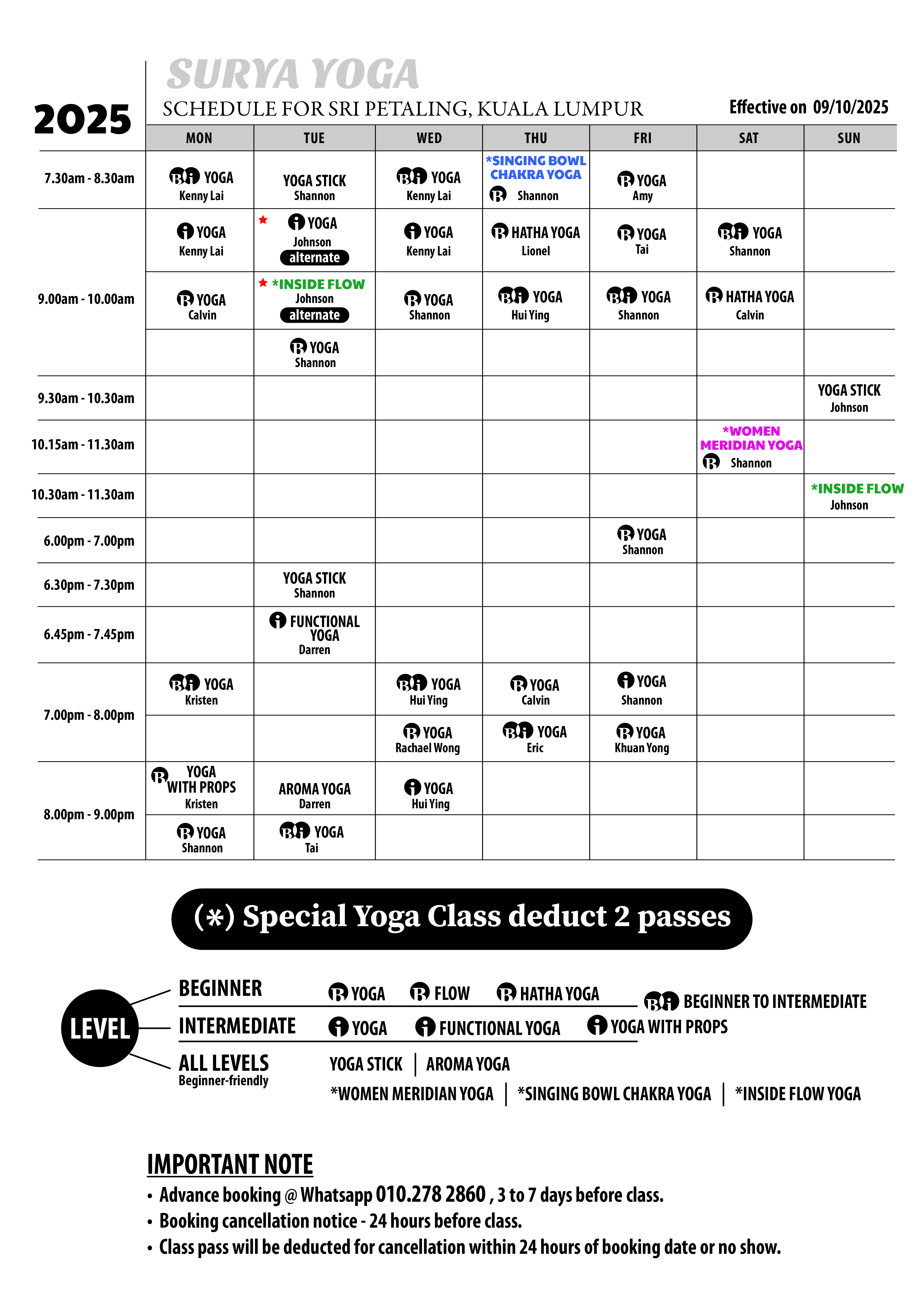 Surya Yoga Sri Petaling Schedule