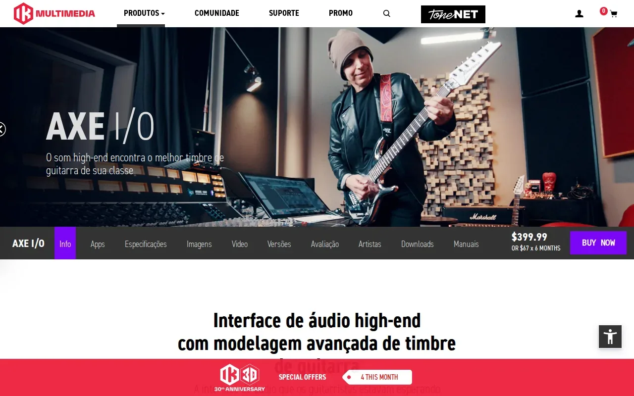Screenshot of the AXE I/O by IK Multimedia website