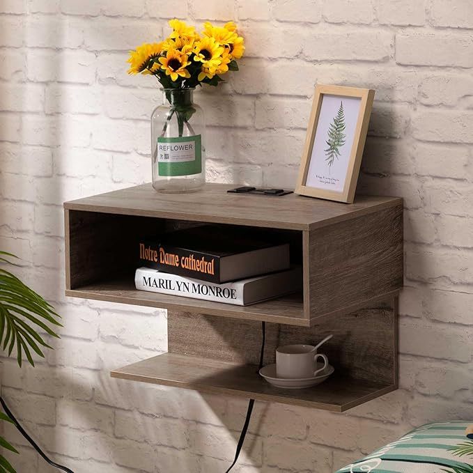 Floating nightstand with charging station – A stylish and functional furniture piece, perfect for any modern home.