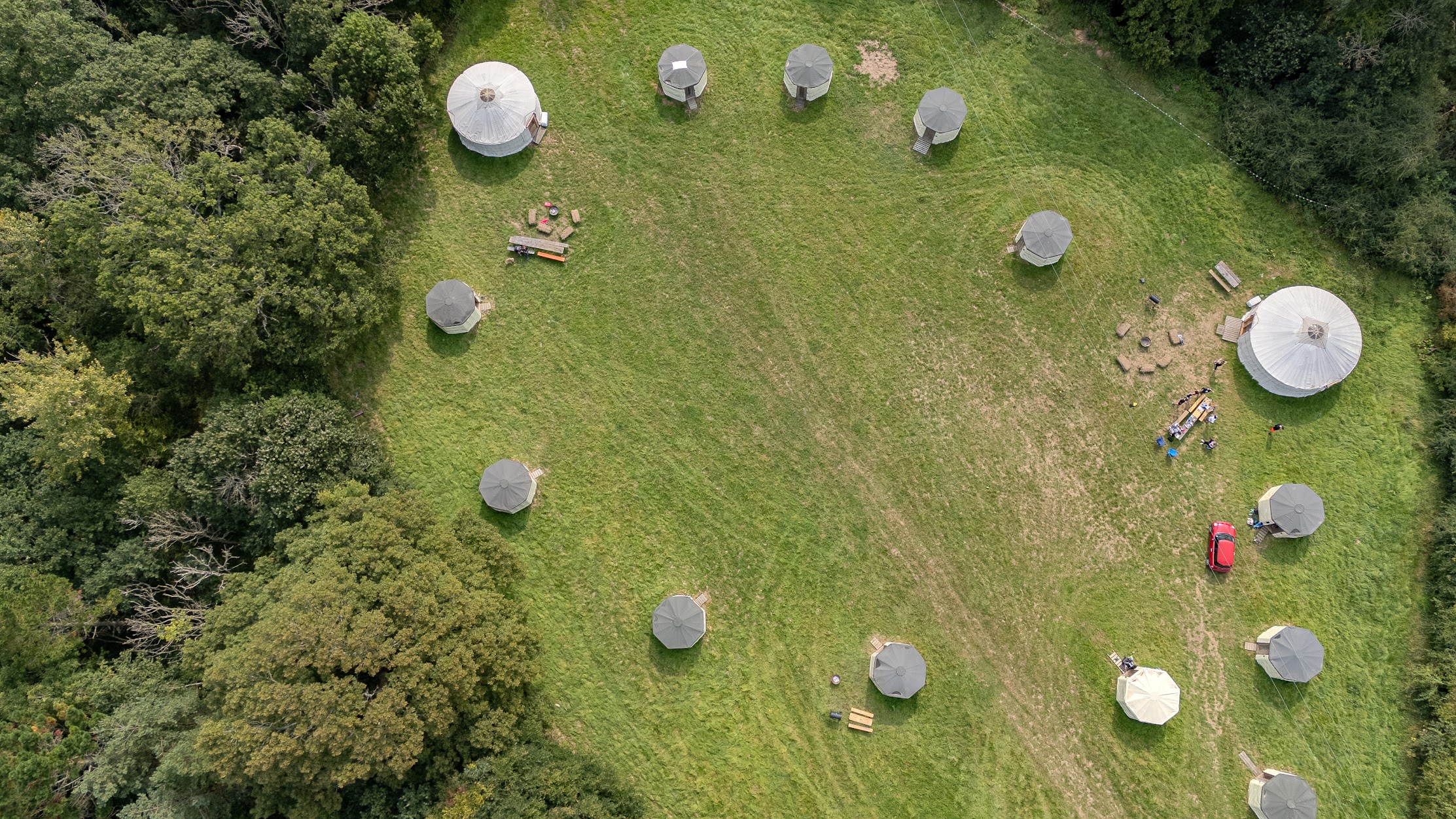 Aerial View of Pods at Barcombe Yurts, Sussex