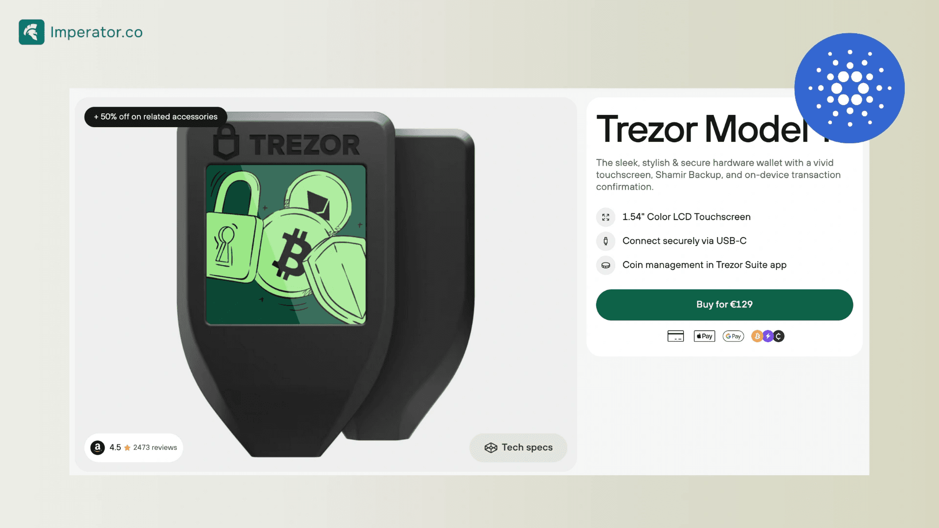 trezor model T for cardano wallet