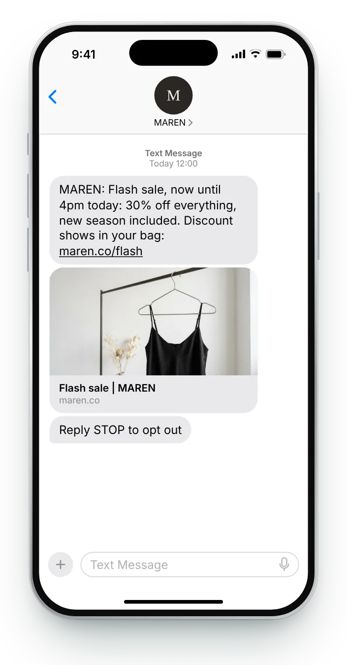 A four-hour sale, starting now flash sale text on an iPhone