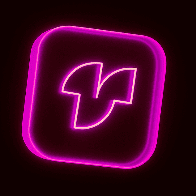 Neon pink abstract symbol on a square background.