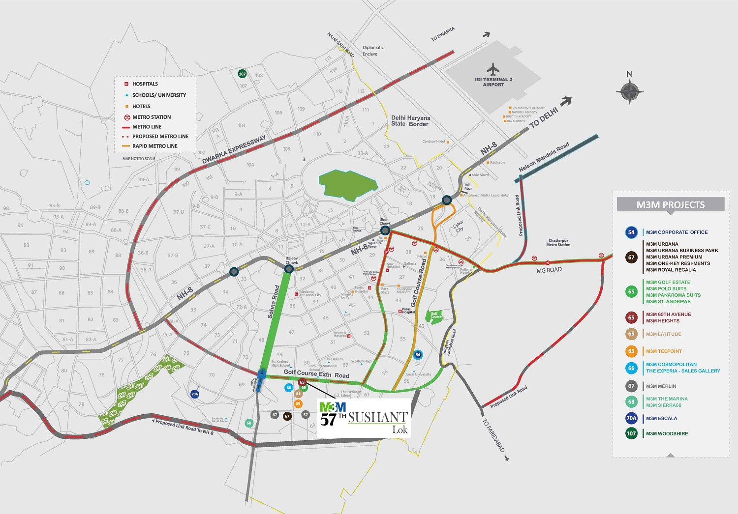 m3m sushant lok sector 57 location map
