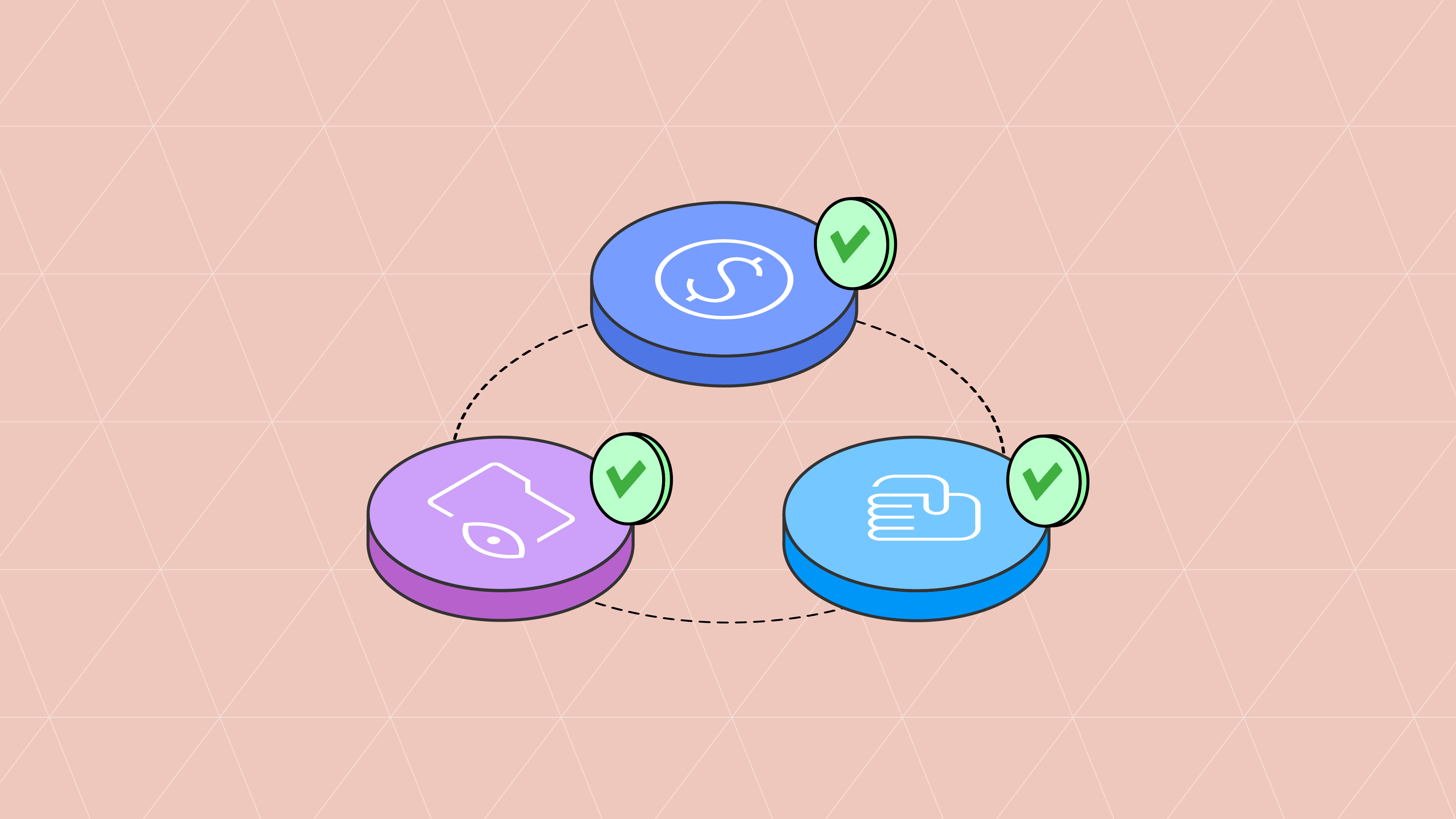 Three connected platform icons with checkmarks linked by dotted lines representing the benefits of NetSuite EDI integration.
