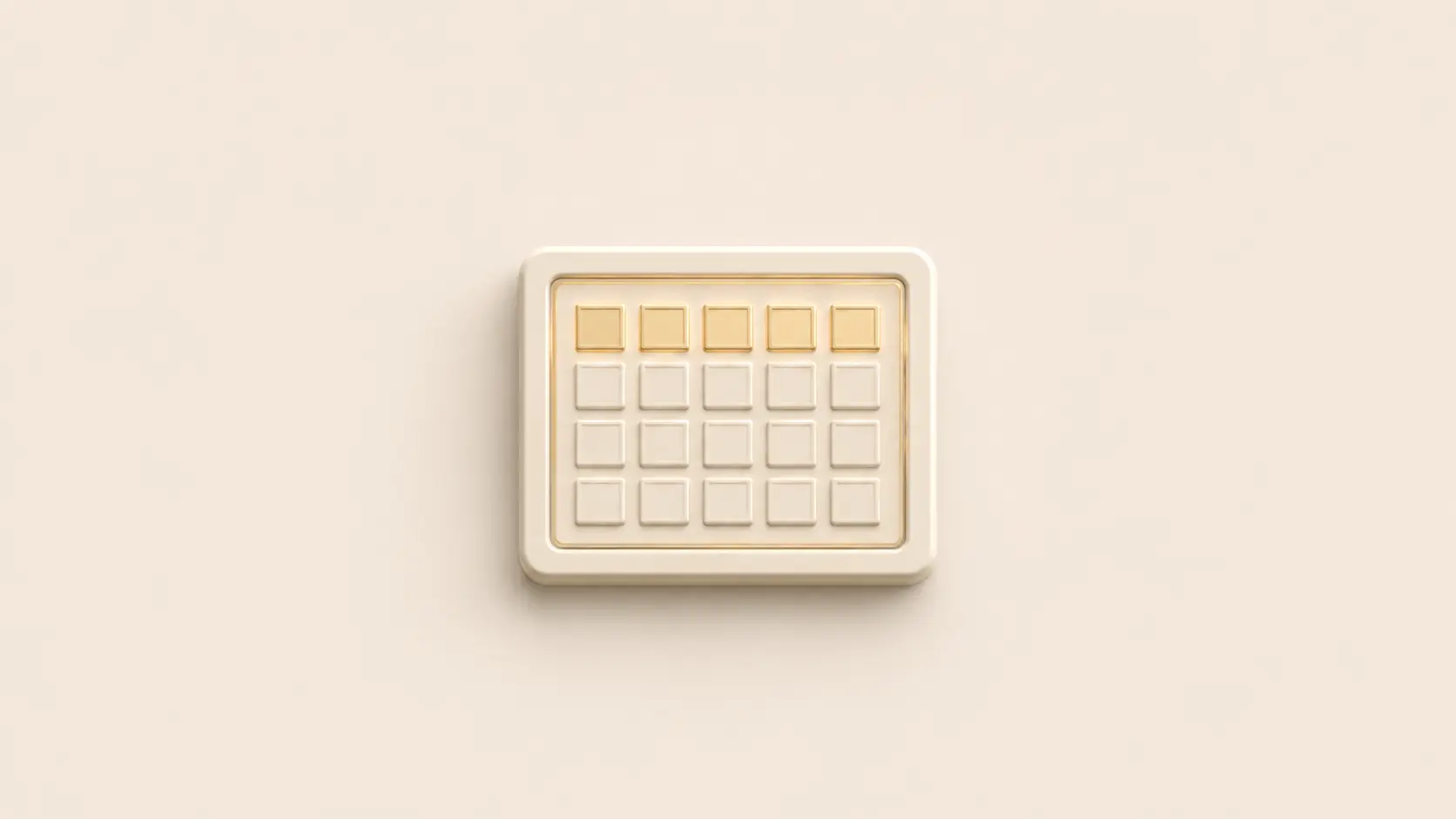 Neumorphic calendar grid on cream canvas representing DeFi vault predictions for the next two years through 2027