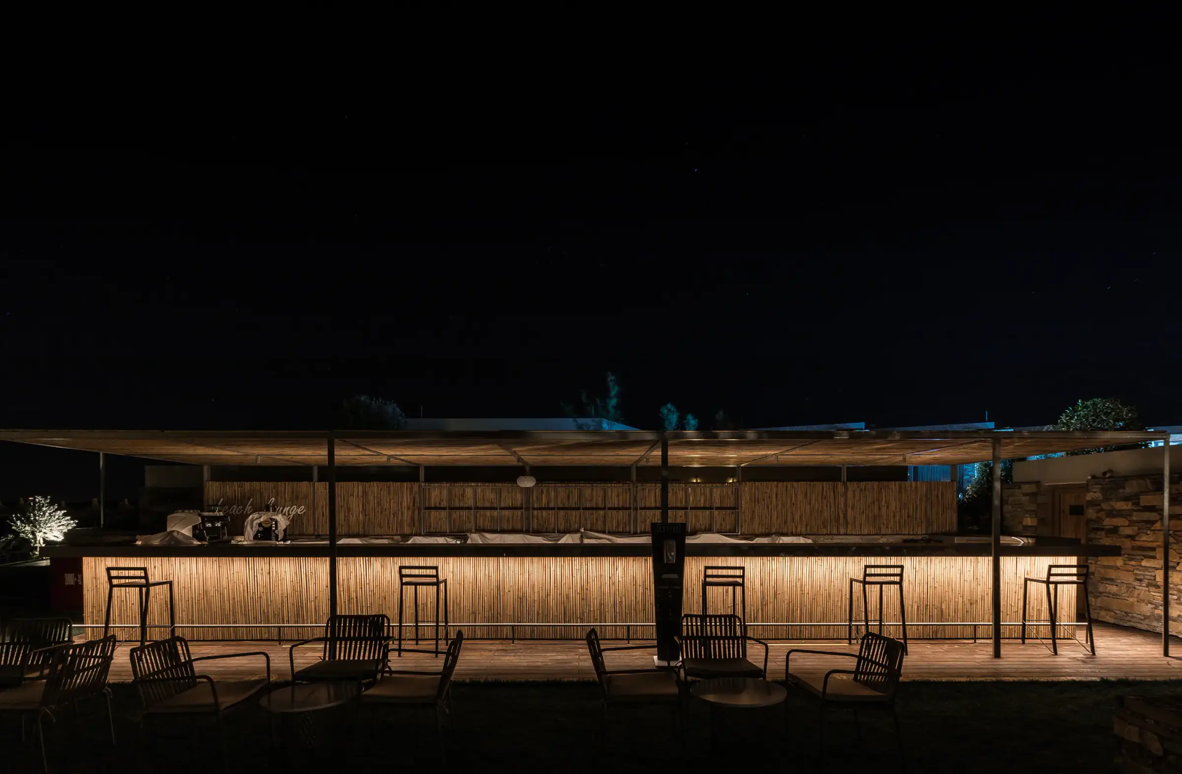 Bar counter lit at night