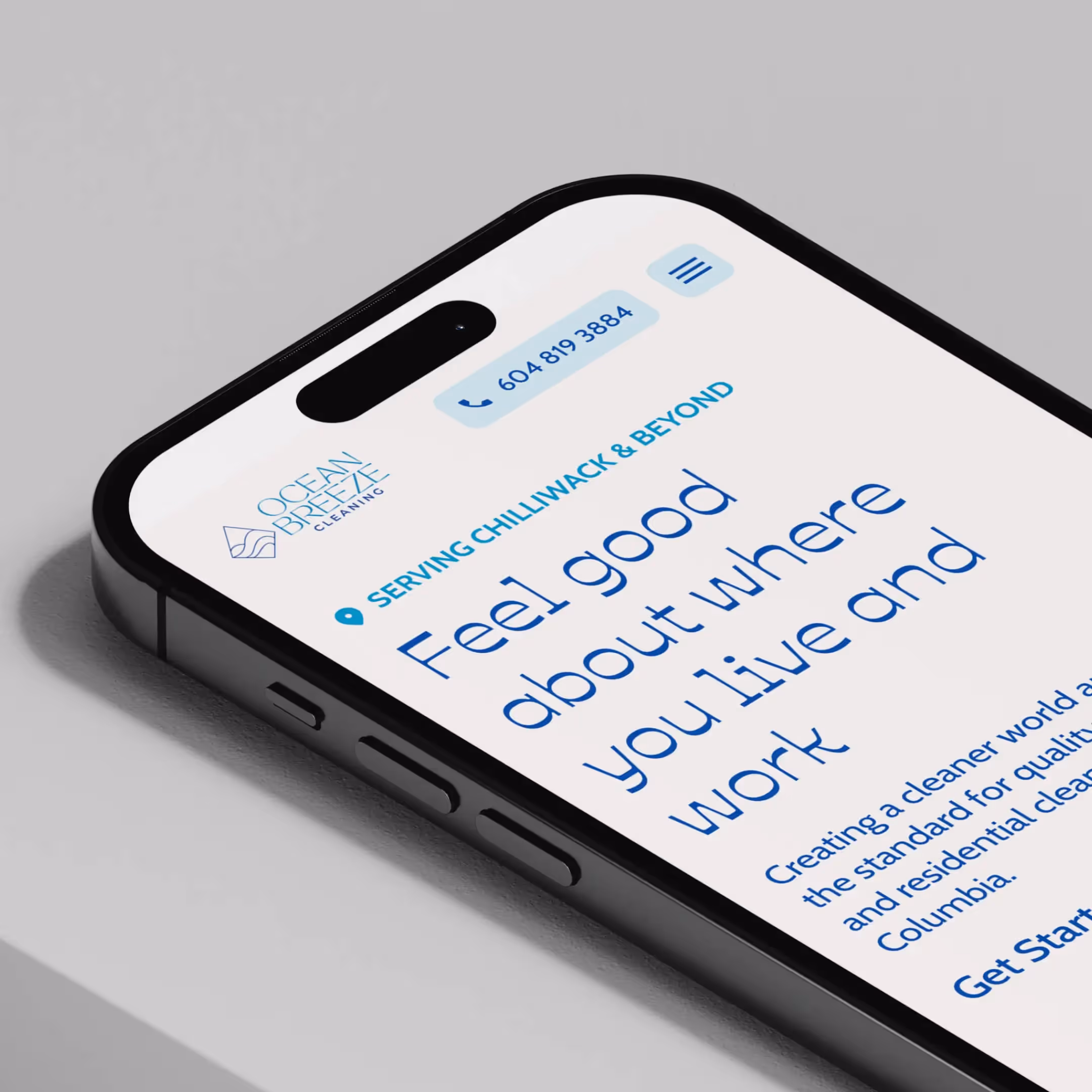Ocean Breeze Cleaning website displayed on a digital device mockup