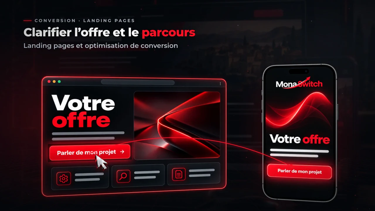 Démonstration landing page : clarifier l'offre et le parcours de conversion, version ordinateur et mobile