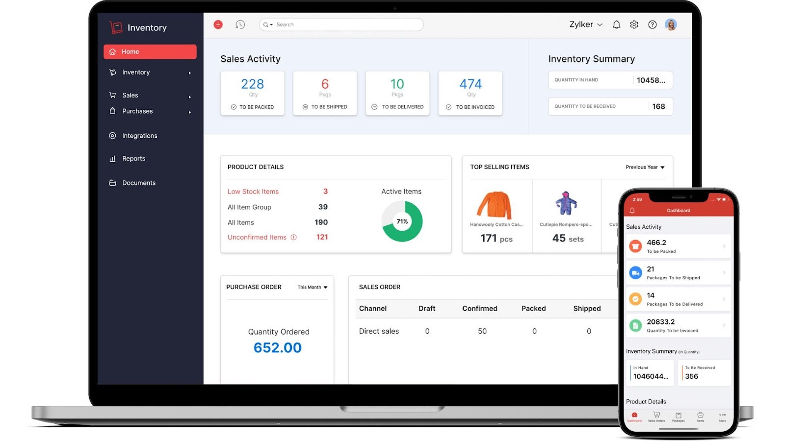 Zoho Inventory's scalable dashboard for growing businesses