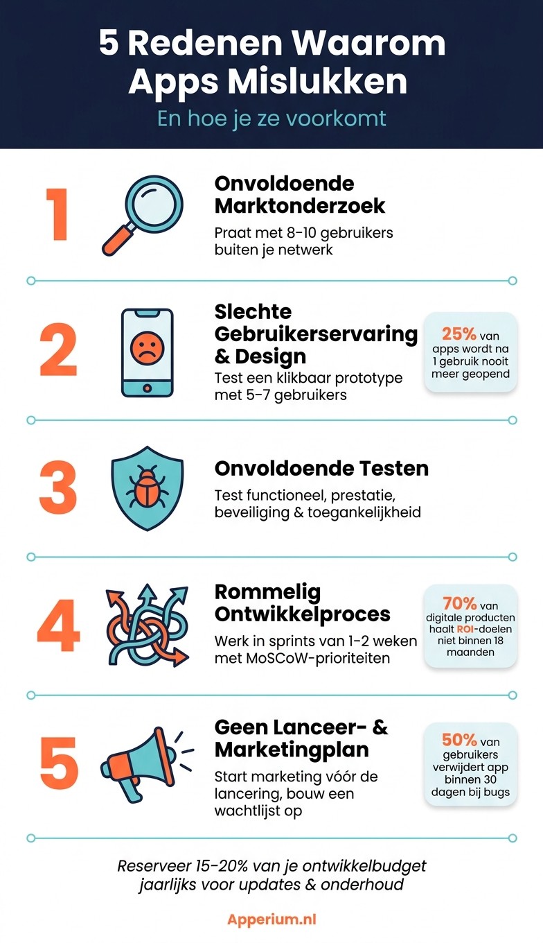 5 Redenen Waarom Apps Mislukken (en Hoe Je Ze Voorkomt)