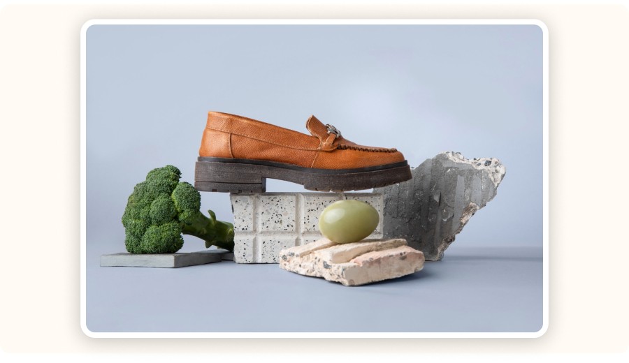 shoe placed on raw natural materials