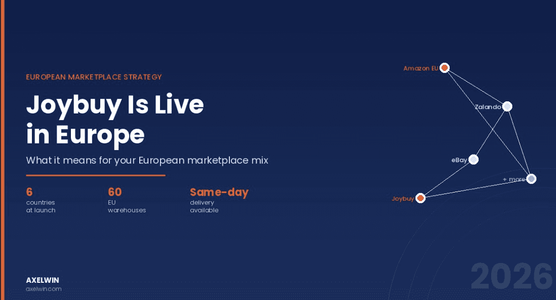 European marketplace strategy 2026, Joybuy launches in 6 EU countries with 60 warehouses and same-day delivery, alongside Amazon EU, Zalando, and eBay