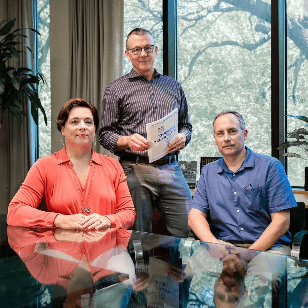 Bruce Kellison and Matt Kammer-Kerwick of the University of Texas at Austin's Bureau of Business Research (IC2 Institute), alongside Noël Busch-Armendariz of the Steve Hicks School of Social Work. After leading the initial study, the trio and their departments have since conducted additional CSTT-commissioned research to further understand child sex trafficking.