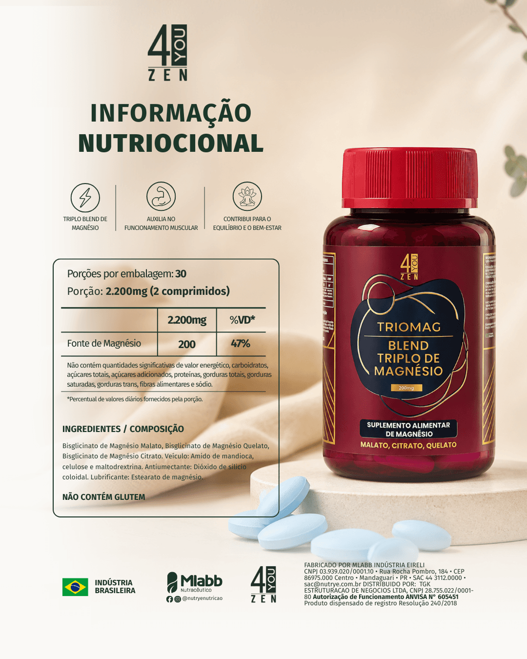 Magnésio Triomag 4you zen suplementos