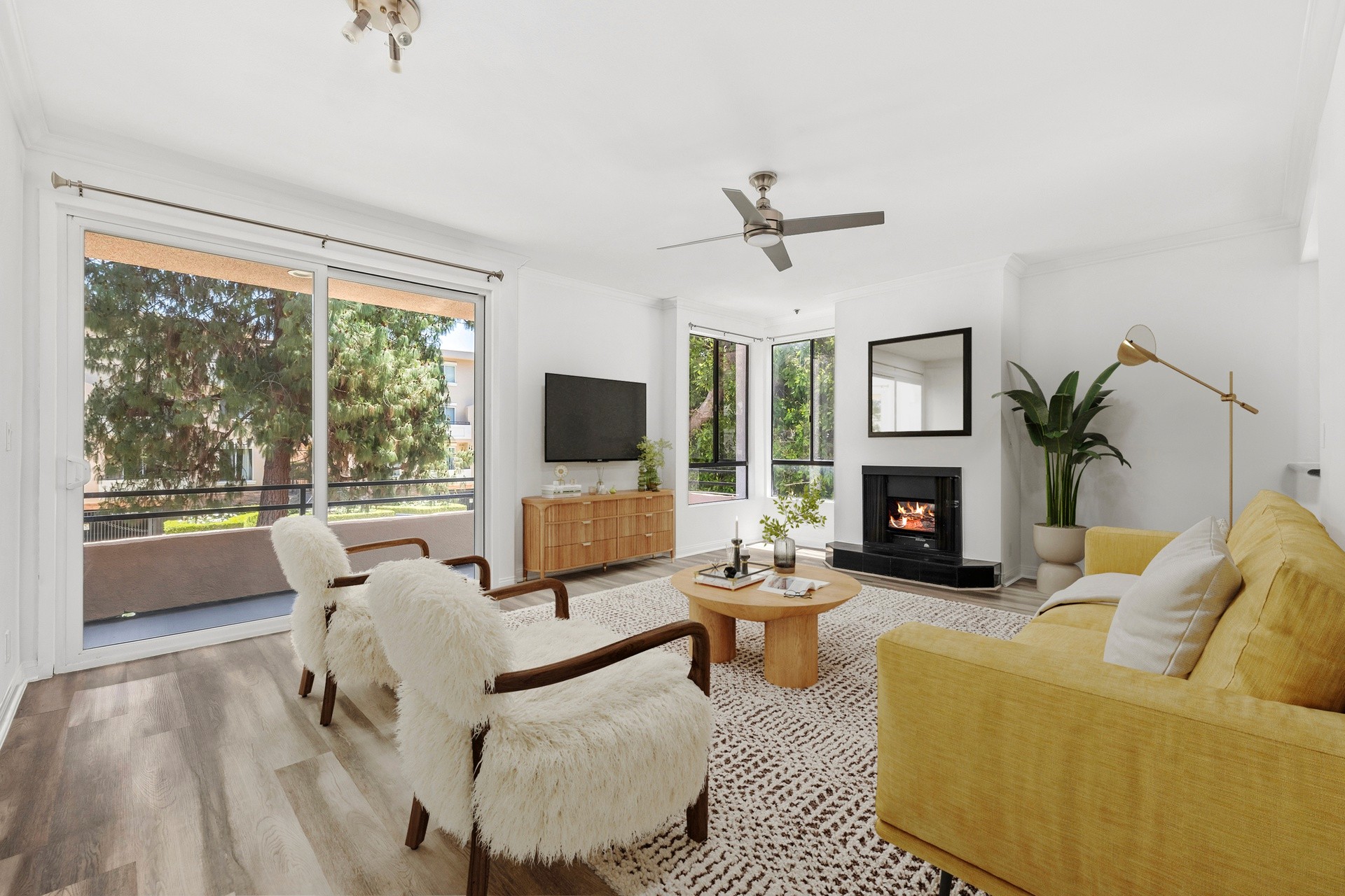 Apartment interior with private balcony highlighting SB 721 balcony inspection requirements for multifamily buildings.