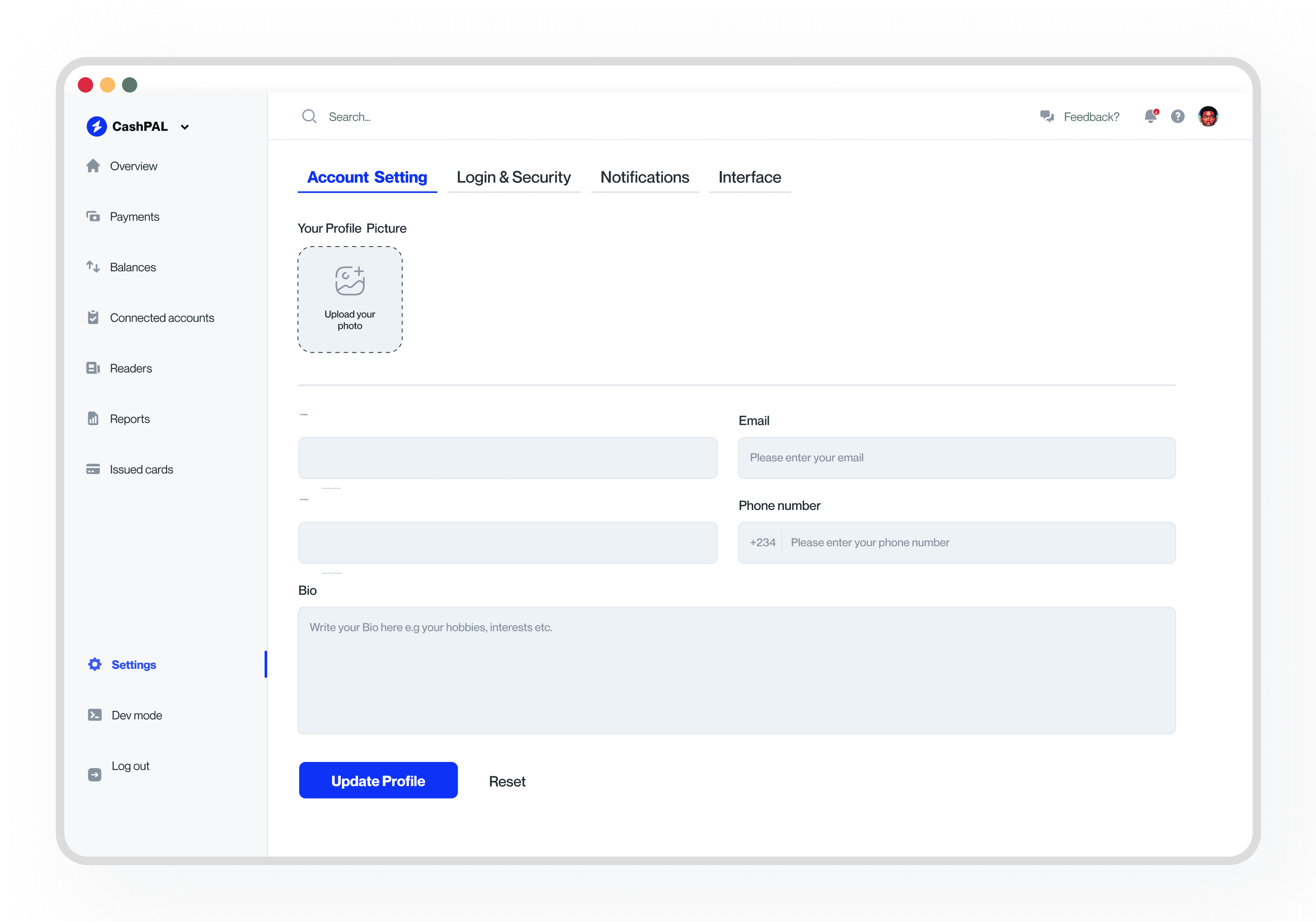 Intuitive Profile Settings Dashboard