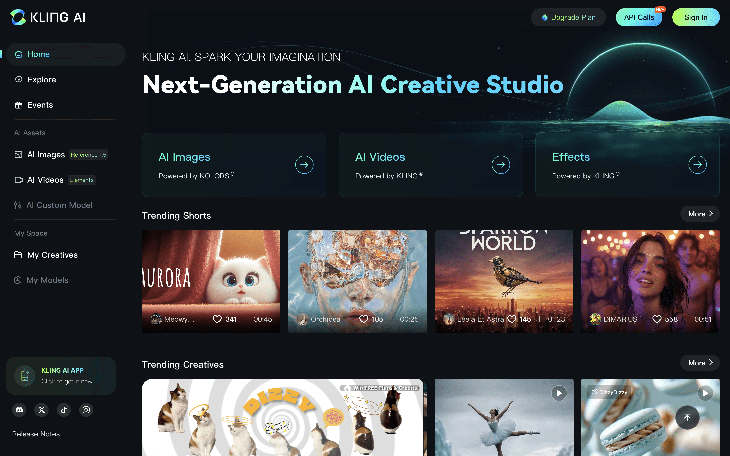 Screenshot van Kling AI Homepage
