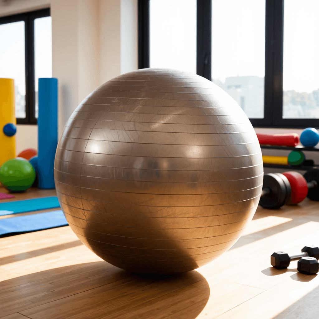 product photography of a fitness training ball designed for strength and coordination exercises
