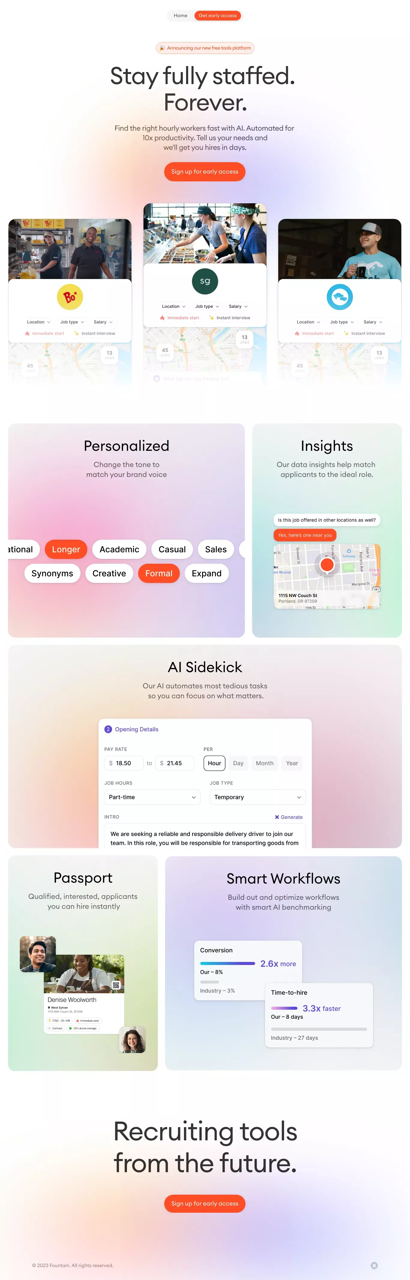Wave - Stay fully staffed. Forever. landing page screenshot showcasing HR and Tech design