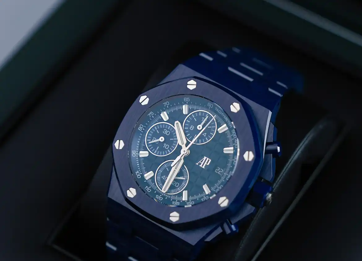 Audemars Piguet Royal Oak Offshore 26238CD in blue ceramic in its box, an Offshore to sell in Dubai