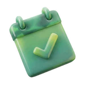 3D green calendar with checkmarks icon