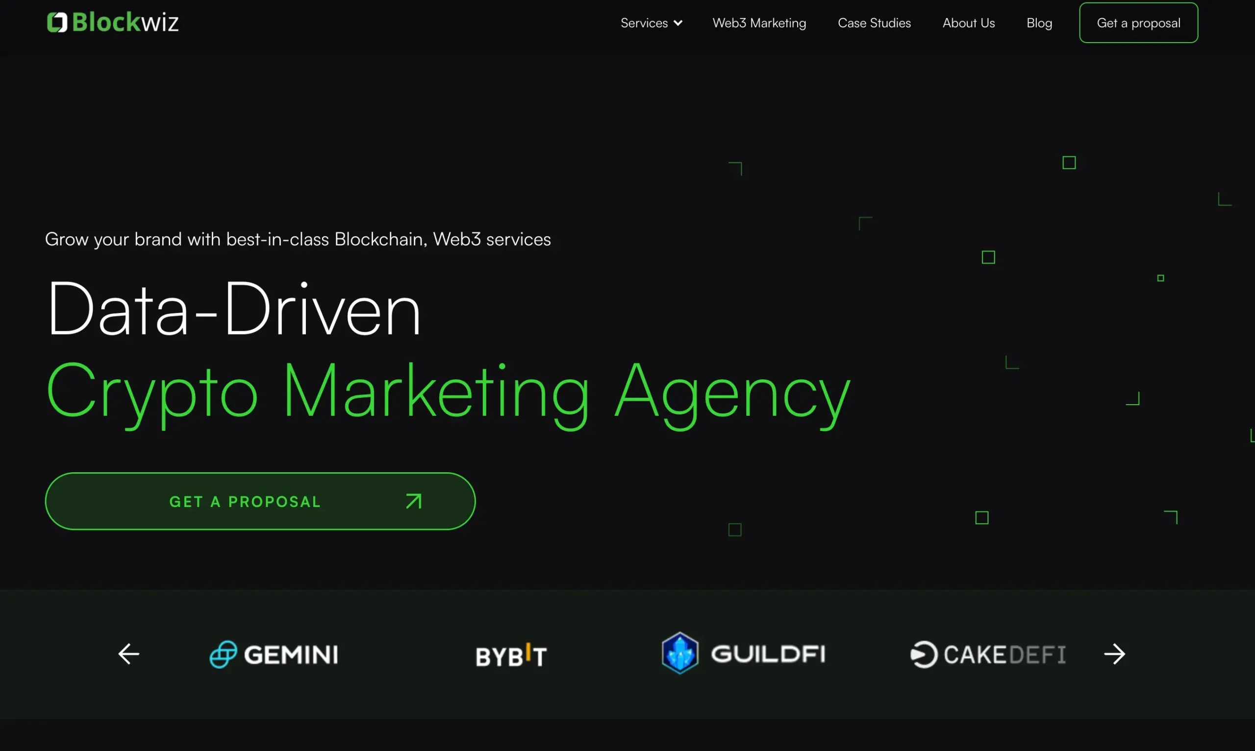Website view of blockwiz website which is a crypto community marketing agency