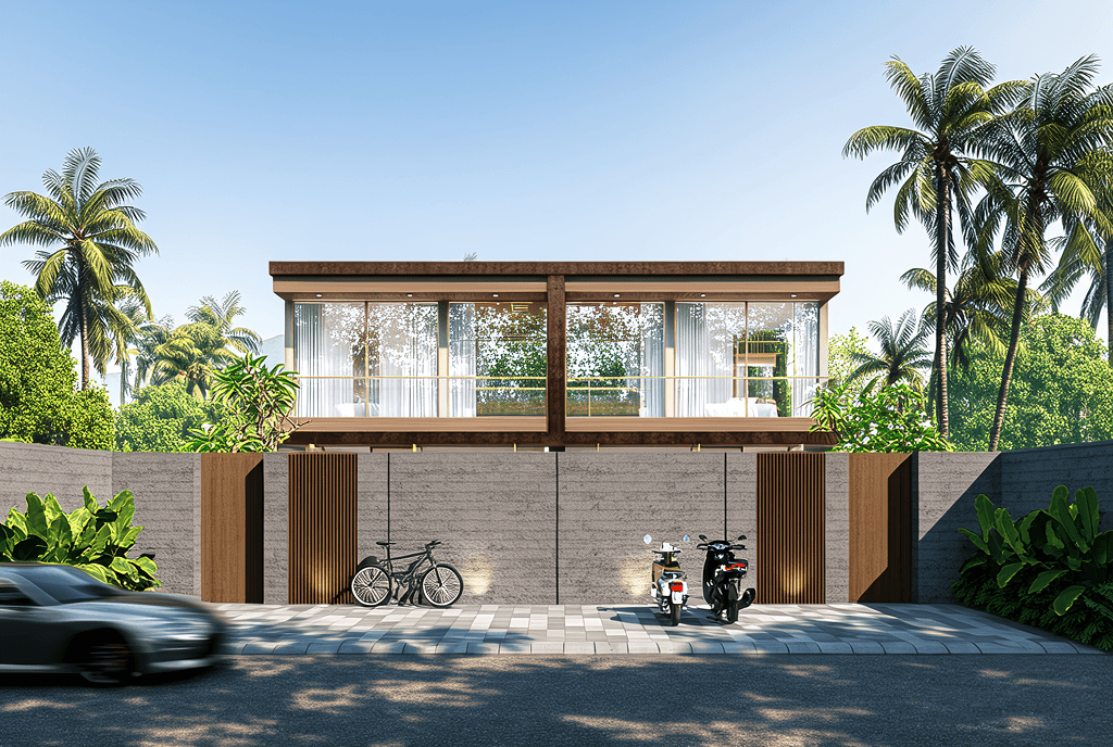 Modern luxury villa facade in Seseh, Bali, showcased by our expert real estate agents for premium investment.