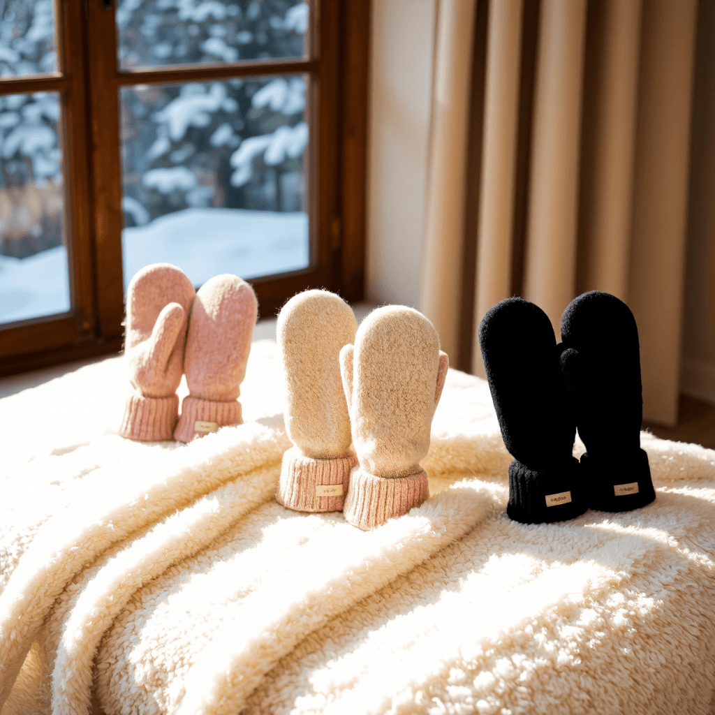 product photography of set of knitted gloves