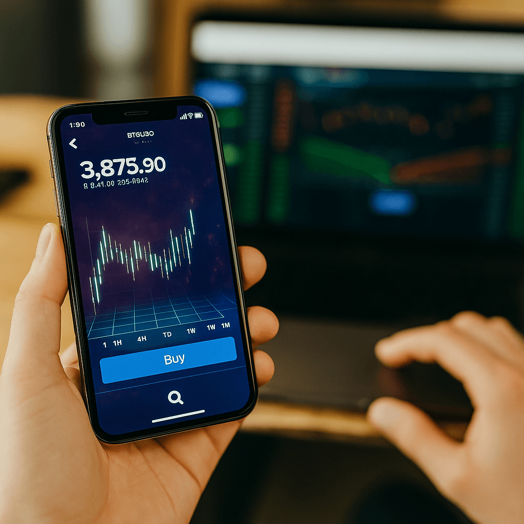 Photo d'un smartphone affichant un graphique financier, capturant l'importance d'évaluer les données historiques et les tendances pour optimiser vos campagnes publicitaires Amazon tout au long de l'année.