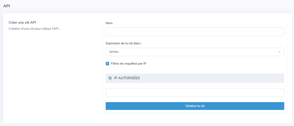 Ajout d'une clé API
