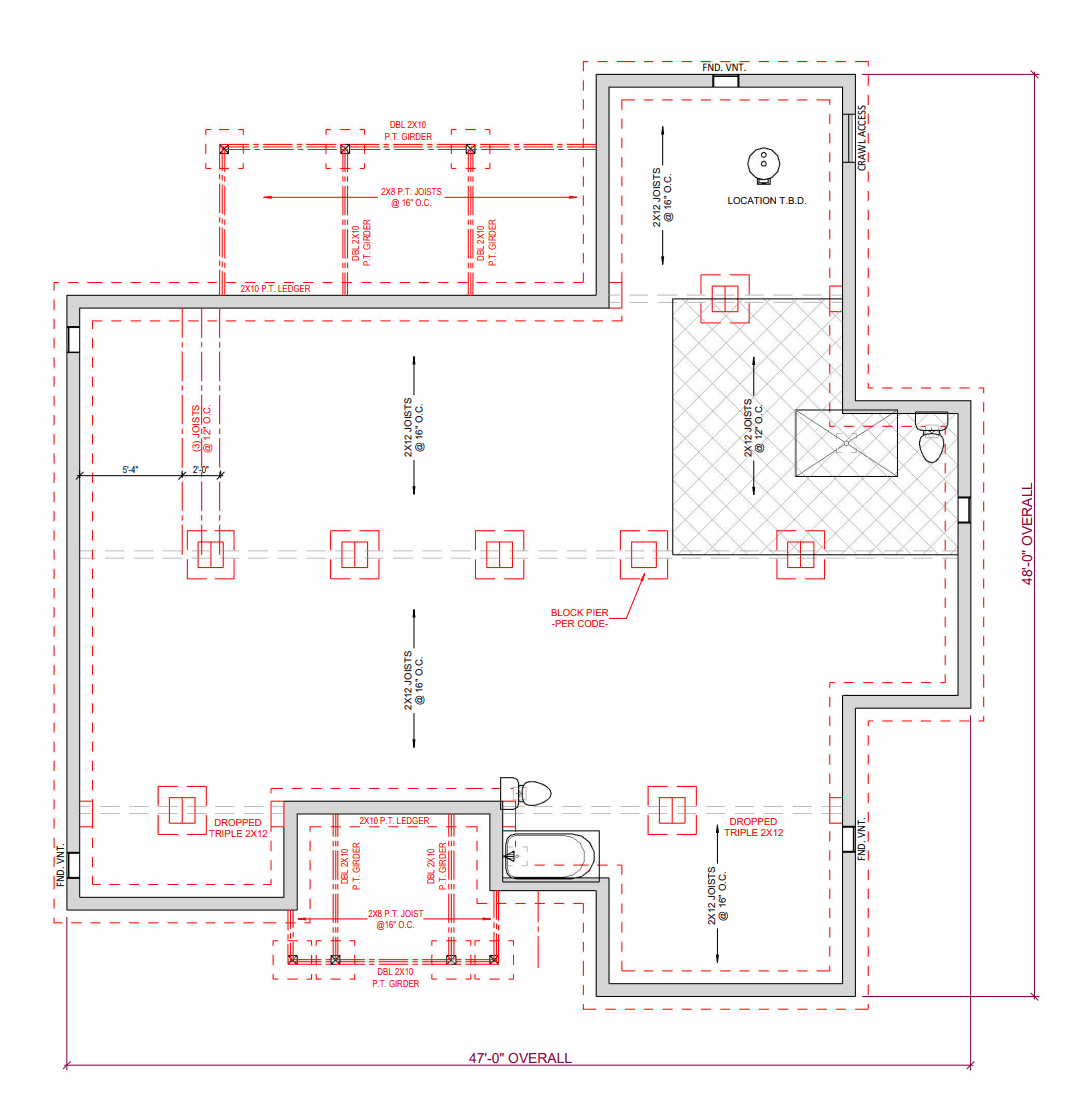 2 bed, 2 bath custom home floorplan