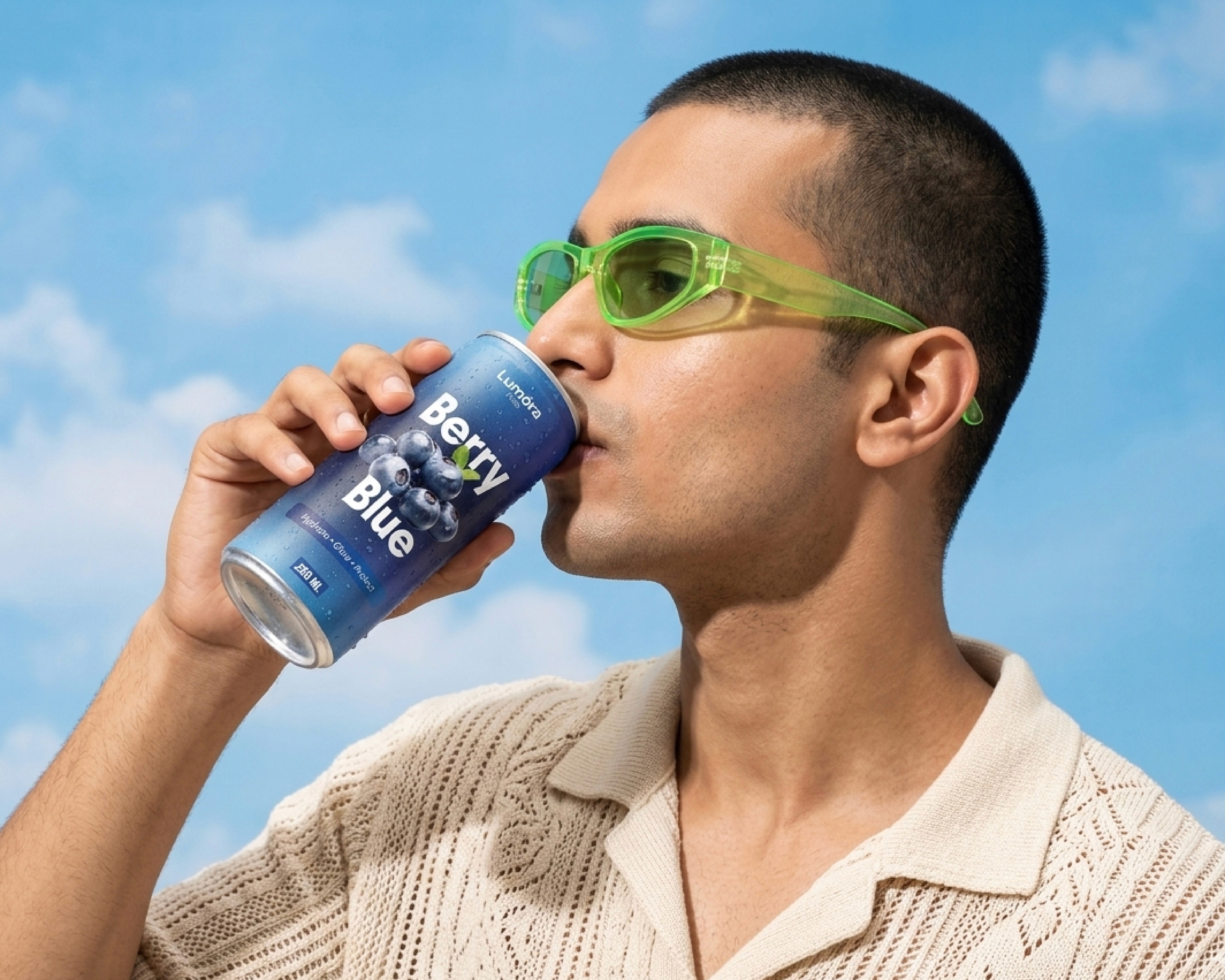 A men drinking from lumora can