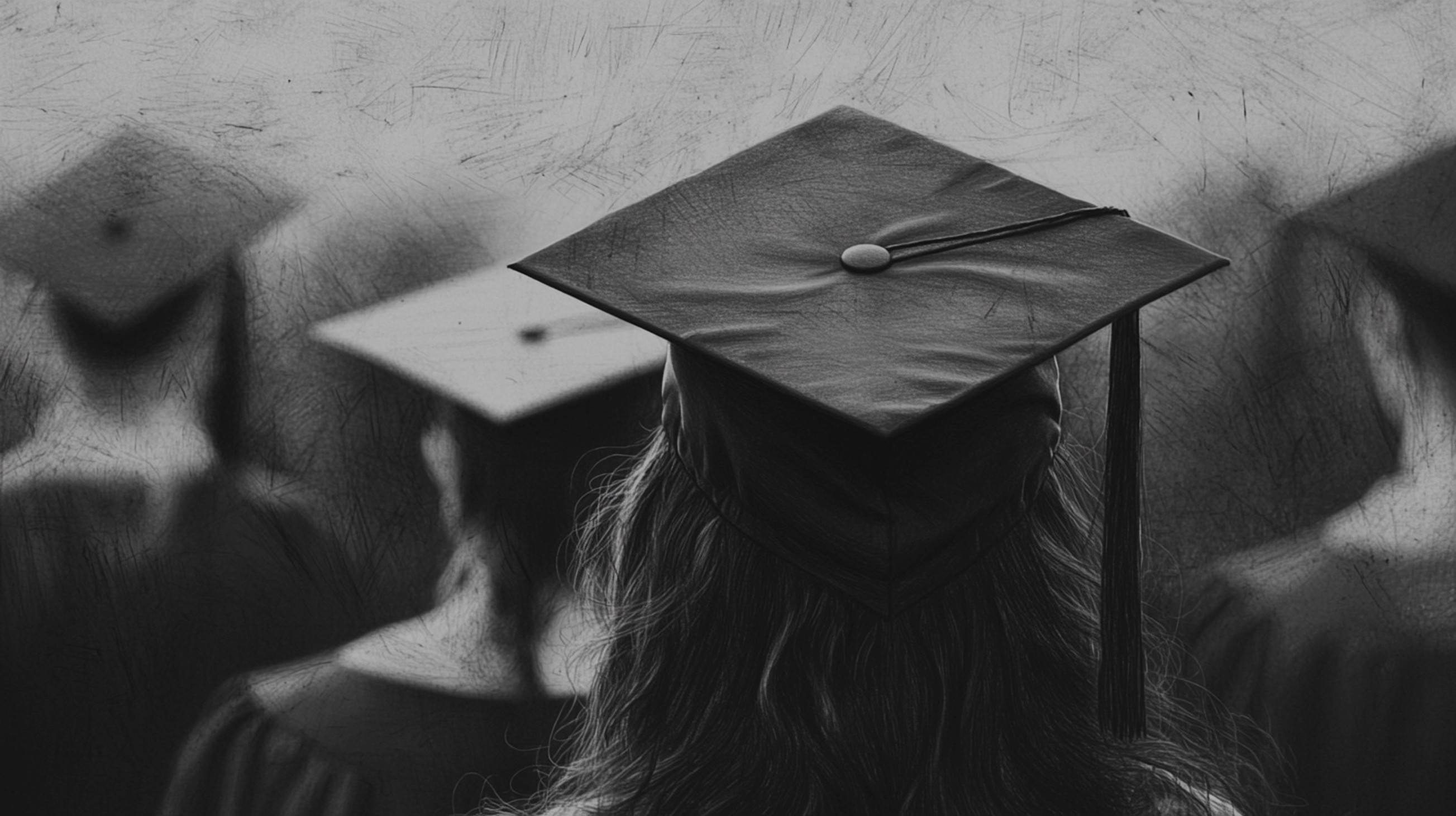 Pencil sketch of a woman wearing a mortarboard cap