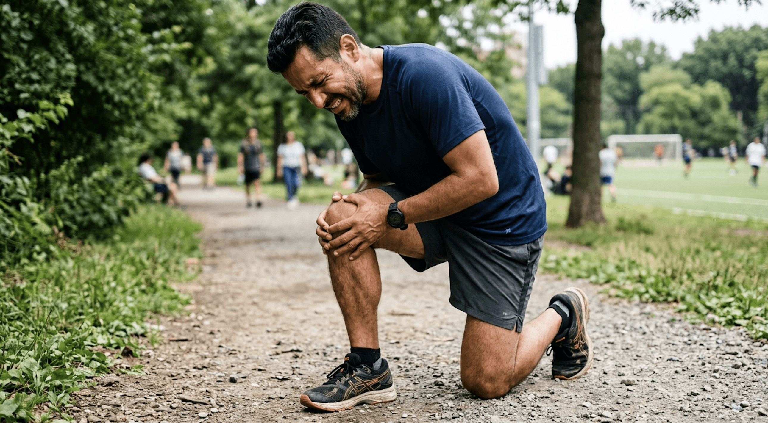 Kneeling man with knee hurting