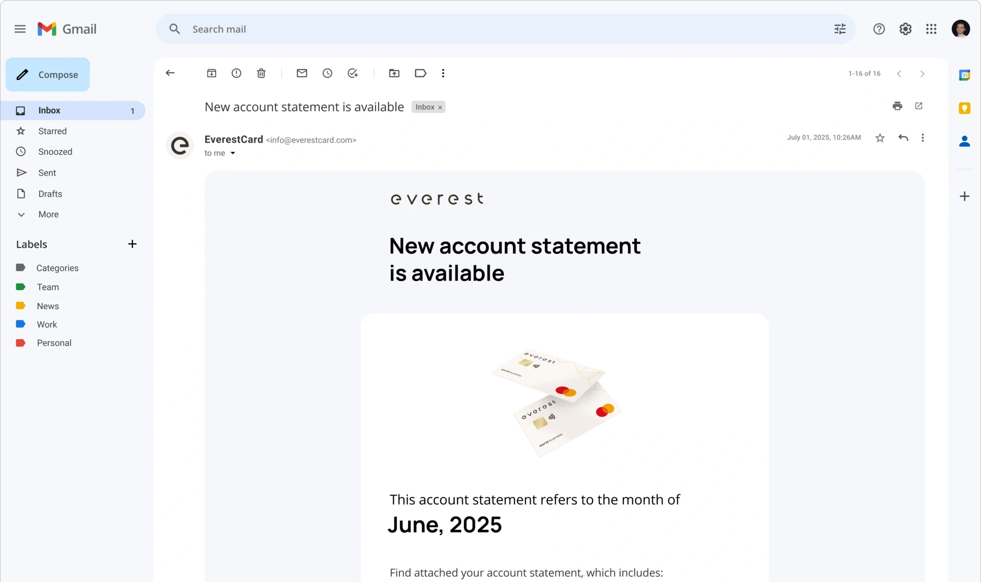 Account statement email from everestcard