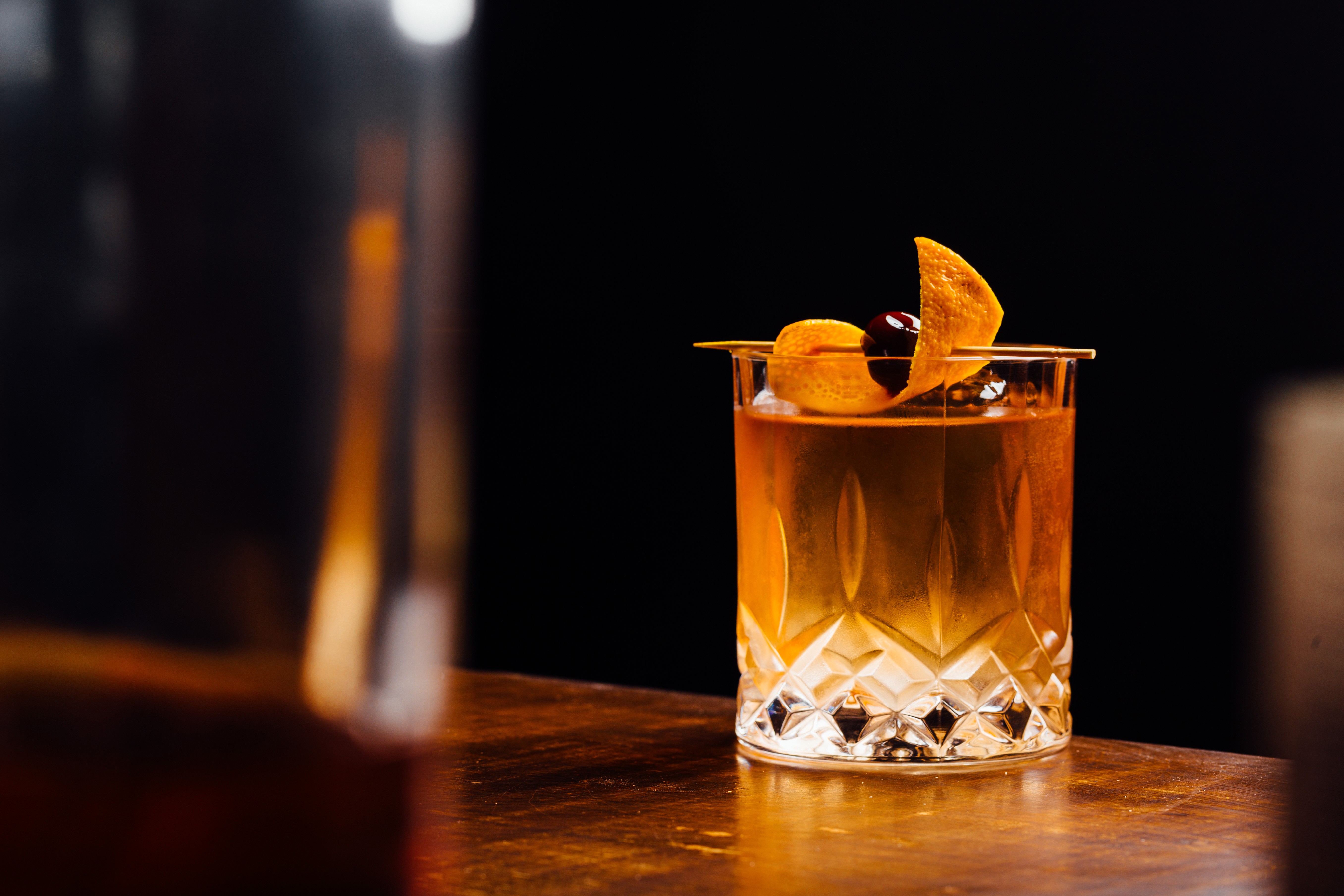 Craft cocktail and menu at the bar at Trade Room.