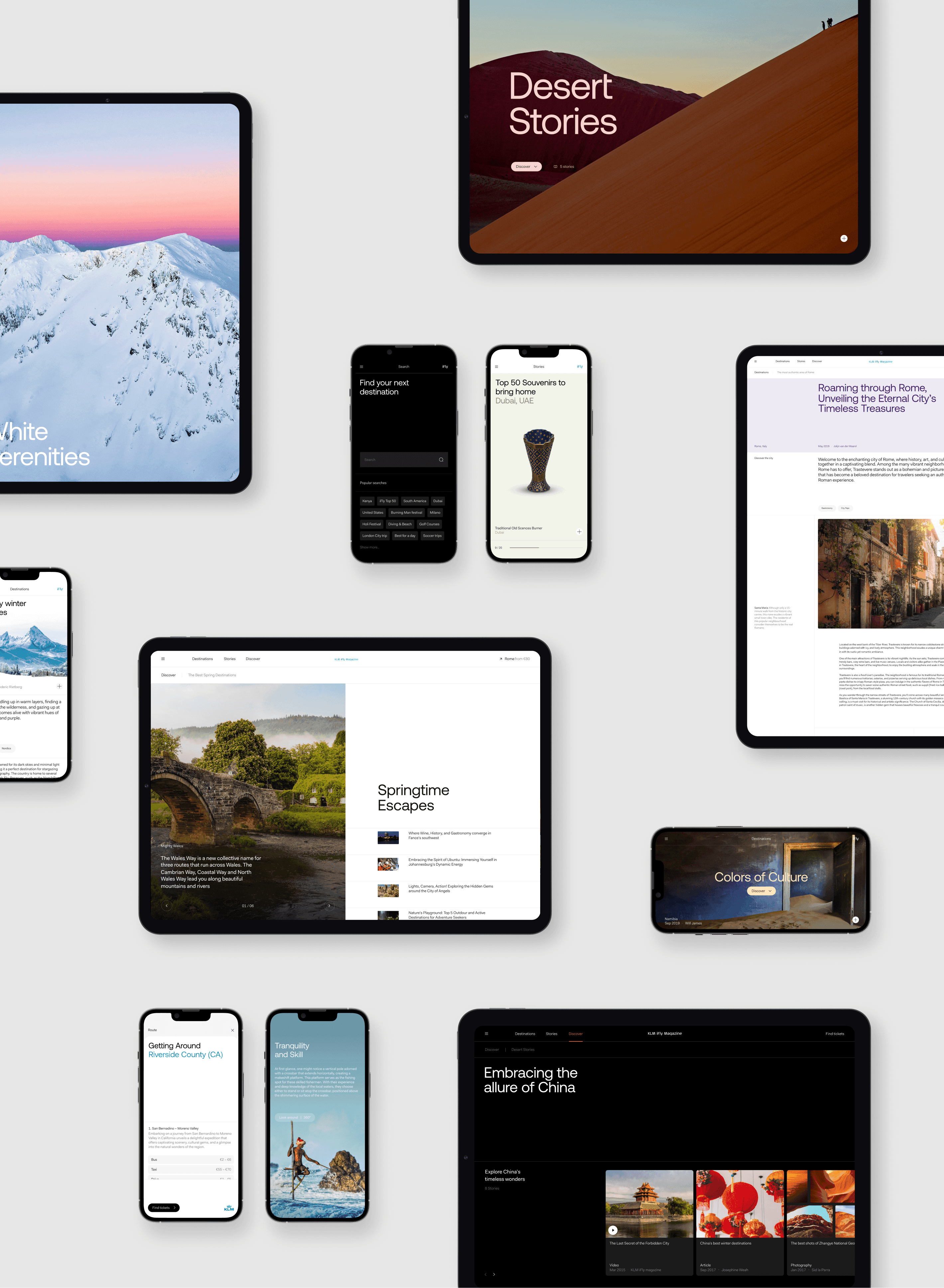 A collage of various devices including tablets and smartphones displaying different screens and images.