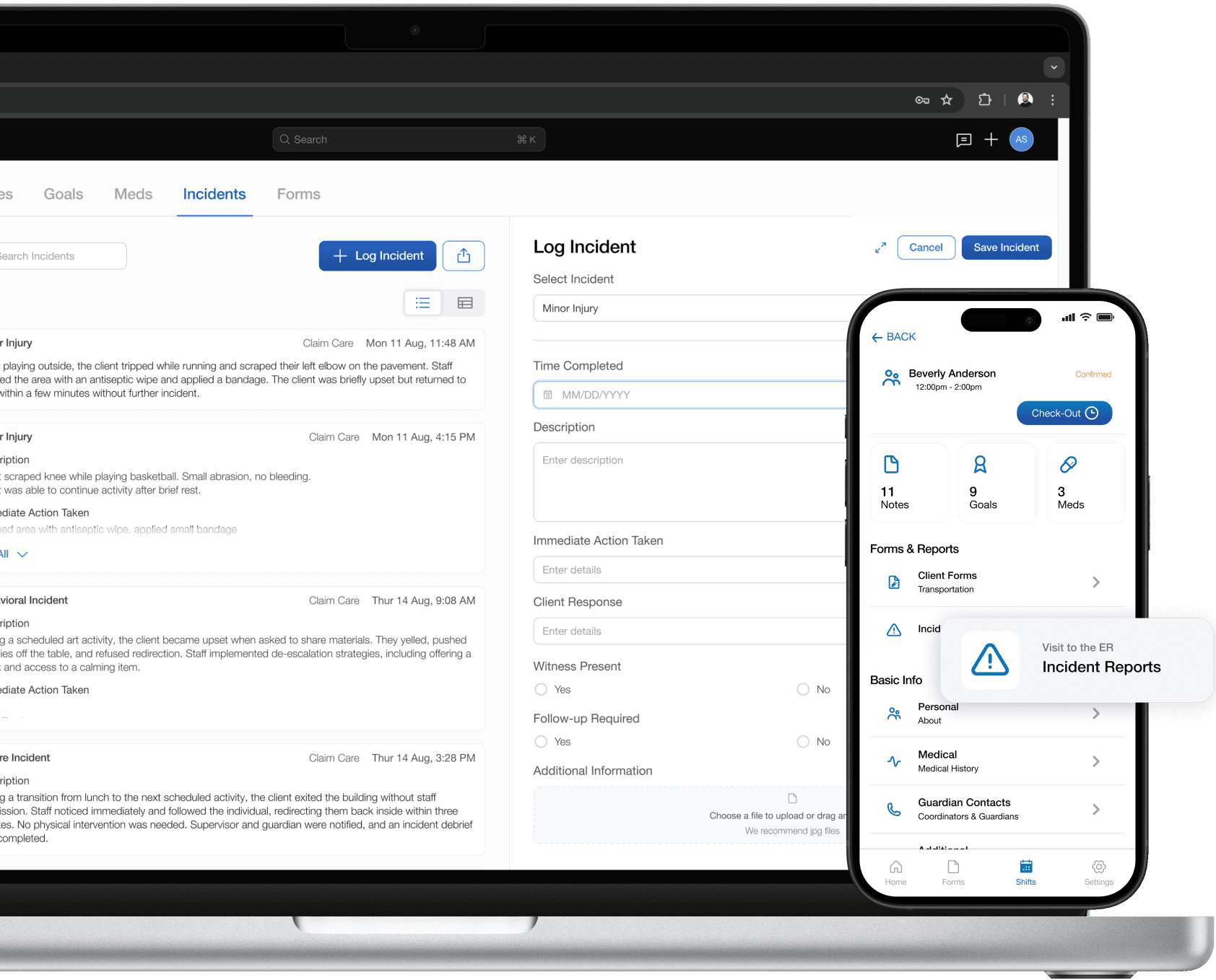 Desktop charting and client profile on phone.