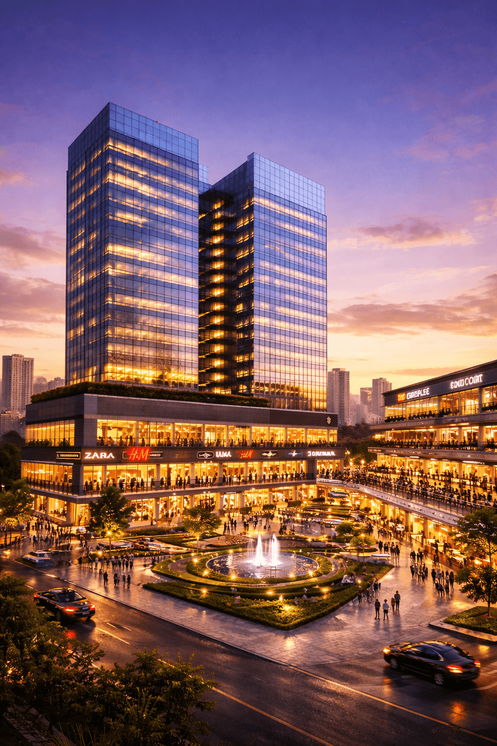 Modern glass tower commercial elevation in Sector 37C Gurugram with landmark skyline presence