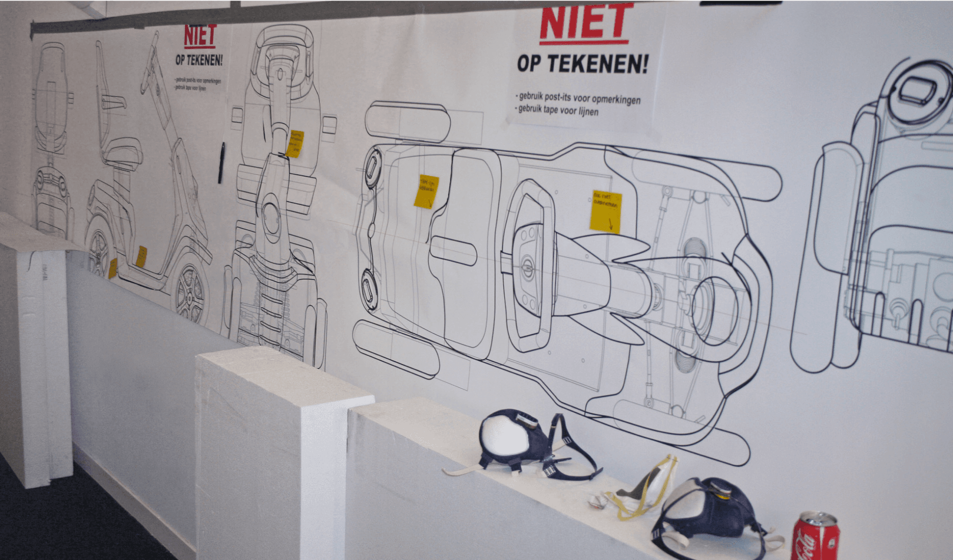 Image of blueprints for creating a styrofoam model of a mobility scooter